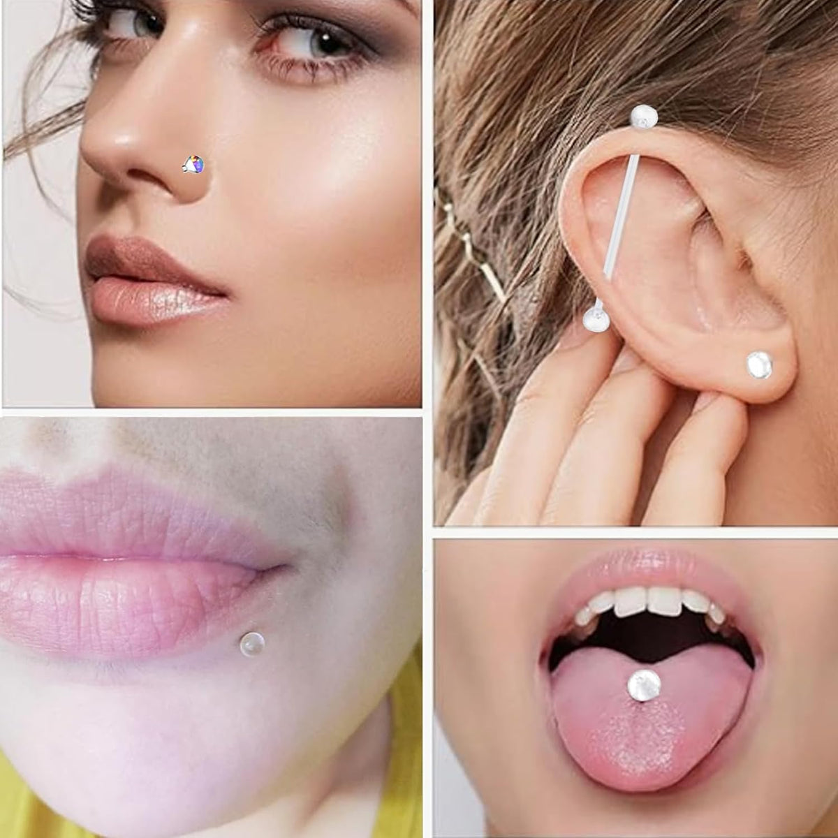 44pcs Clear Piercing Retainers Acrylic Invisible Surgery Nose Rings Stud Lip Cartilage Tragus Labret Ring Studs Rhinestone Jewelry Tongue Barbells Belly Earrings for Daily Wearing Work