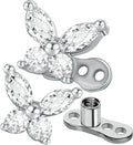 2 Pieces Butterfly G23 Titanium Dermal Anchor Tops and Base 14G Surgical Steel CZ Crystal Microdermals Body Piercings Personalized Jewelry Gift for Women Men