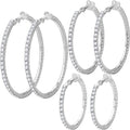 3 Pairs Rhinestone Hoop Clip On Earrings Silver | Sparkling Crystal Rhinestones, Large Non Pierced, DIY Earrings Making, 4.5/5.5/6.5 cm
