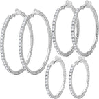 3 Pairs Rhinestone Hoop Clip On Earrings Silver | Sparkling Crystal Rhinestones, Large Non Pierced, DIY Earrings Making, 4.5/5.5/6.5 cm