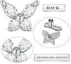 2 Pieces Butterfly G23 Titanium Dermal Anchor Tops and Base 14G Surgical Steel CZ Crystal Microdermals Body Piercings Personalized Jewelry Gift for Women Men
