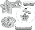 2pcs 14G Titanium Steel CZ Dermal Anchor Tops and Base Star-Shaped Cubic Zirconia Internally Threaded Microdermals Skin Body Piercings Jewelry Gift for Men Women