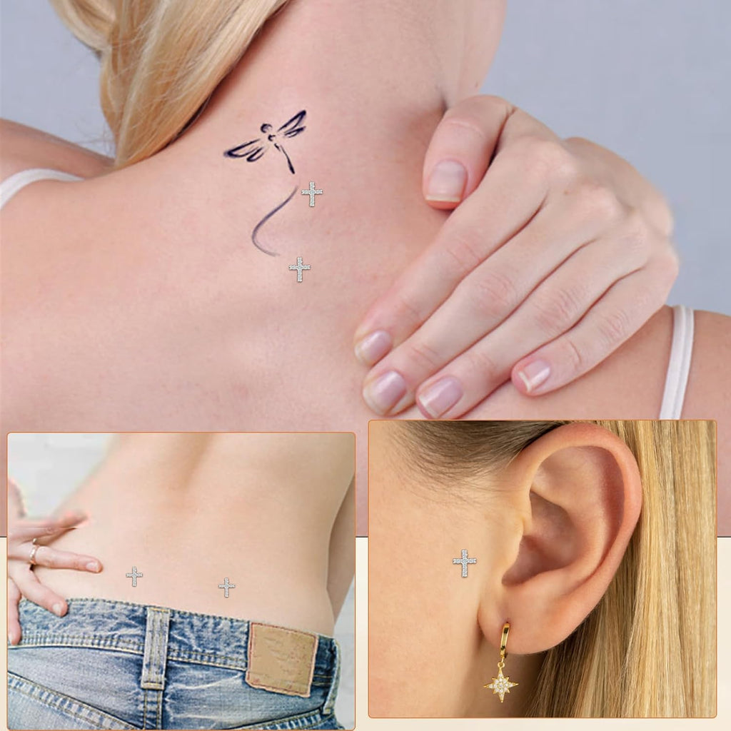 2pcs 14G Cross Dermal Anchor Tops and Base Stainless Steel Cubic Zirconia Internally Threaded Microdermals Body Piercings Crucifix Studs Skin Body Piercings Jewelry for Women Men