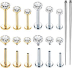 6 Pairs 16G Stainless Steel Labret Internally Threaded Lip Nose Piercing Studs Flat Back Medusa Conch Tragus Cartilage Helix Body Piercing Jewelry Earring Studs for Women Men