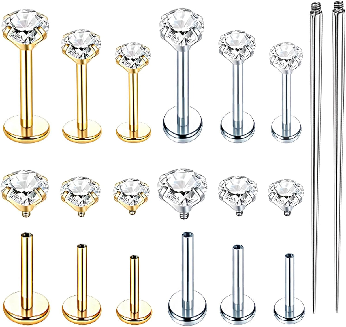 6 Pairs 16G Stainless Steel Labret Internally Threaded Lip Nose Piercing Studs Flat Back Medusa Conch Tragus Cartilage Helix Body Piercing Jewelry Earring Studs for Women Men
