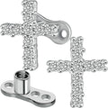 2pcs 14G Cross Dermal Anchor Tops and Base Stainless Steel Cubic Zirconia Internally Threaded Microdermals Body Piercings Crucifix Studs Skin Body Piercings Jewelry for Women Men
