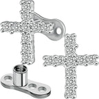 2pcs 14G Cross Dermal Anchor Tops and Base Stainless Steel Cubic Zirconia Internally Threaded Microdermals Body Piercings Crucifix Studs Skin Body Piercings Jewelry for Women Men