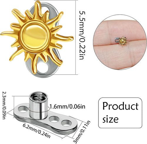 14G Sun Dermal Anchor Tops and Base G23 Titanium Minimalist Piercing Studs Internally Threaded Microdermal Lip Cheek Chest Body Piercings Jewelry for Women Men