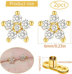 2pcs 14G Flower Cubic Zirconia Dermal Anchor Tops and Base Stainless Steel CZ Diamond Internally Threaded Microdermals Surface Skin Body Piercings Jewelry for Women Men
