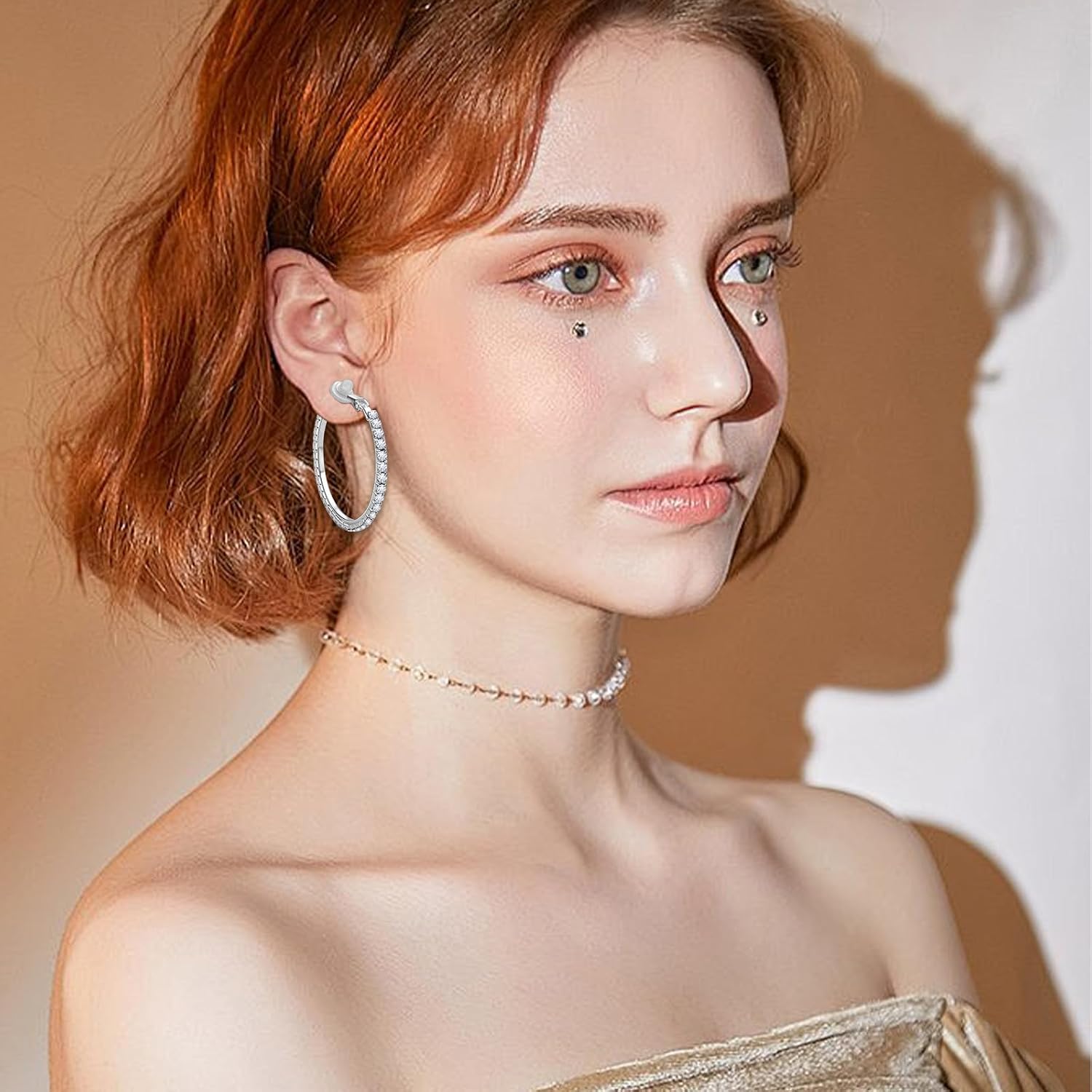 3 Pairs Rhinestone Hoop Clip On Earrings Silver | Sparkling Crystal Rhinestones, Large Non Pierced, DIY Earrings Making, 4.5/5.5/6.5 cm