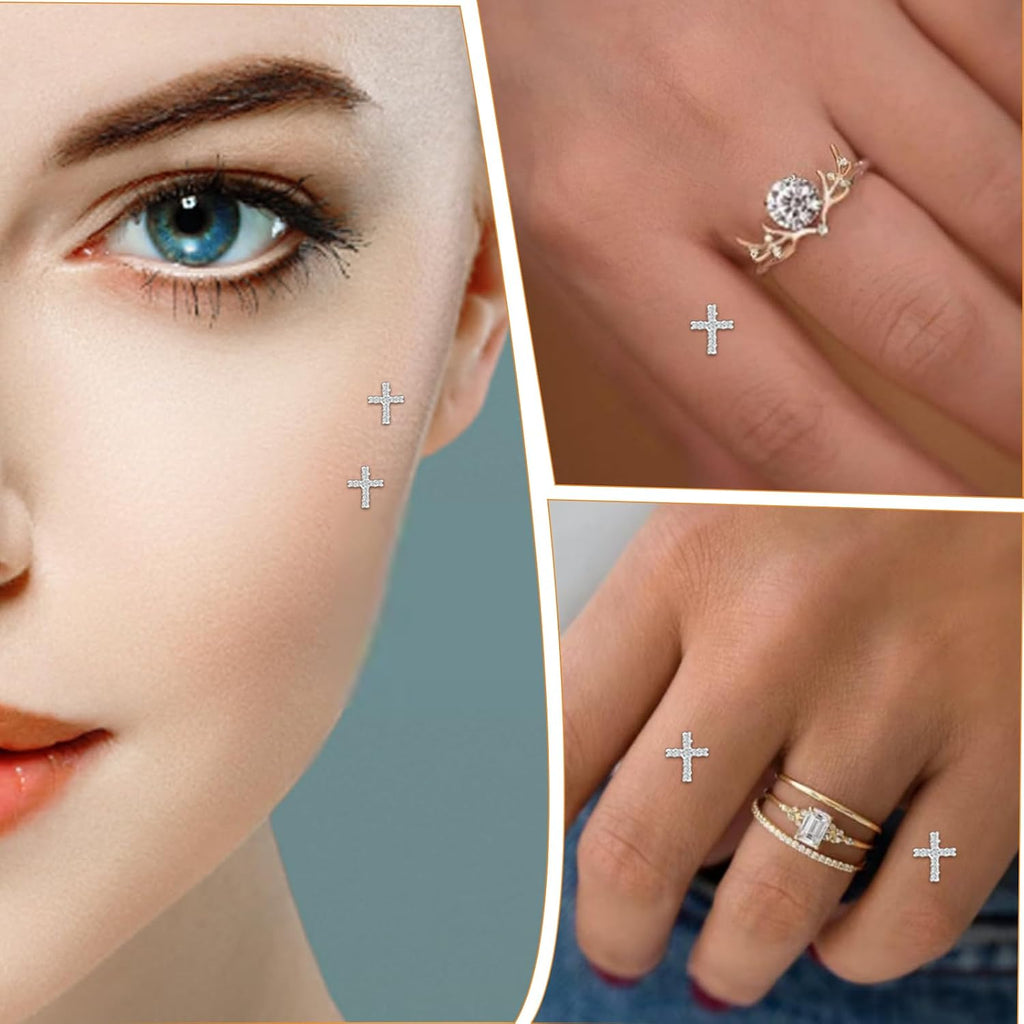 2pcs 14G Cross Dermal Anchor Tops and Base Stainless Steel Cubic Zirconia Internally Threaded Microdermals Body Piercings Crucifix Studs Skin Body Piercings Jewelry for Women Men
