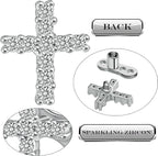 2pcs 14G Cross Dermal Anchor Tops and Base Stainless Steel Cubic Zirconia Internally Threaded Microdermals Body Piercings Crucifix Studs Skin Body Piercings Jewelry for Women Men
