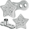 2pcs 14G Titanium Steel CZ Dermal Anchor Tops and Base Star-Shaped Cubic Zirconia Internally Threaded Microdermals Skin Body Piercings Jewelry Gift for Men Women