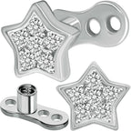 2pcs 14G Titanium Steel CZ Dermal Anchor Tops and Base Star-Shaped Cubic Zirconia Internally Threaded Microdermals Skin Body Piercings Jewelry Gift for Men Women