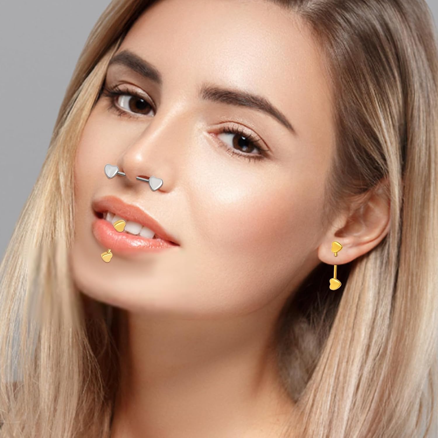 2 Pairs 14G Nipple Rings Minimalist Love Hearts Nipplerings Tongue Rings Stainless Steel Straight Barbells Bridge Piercing Jewelry for Women Men (Gold and Silver)