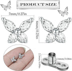 2 Pieces Butterfly G23 Titanium Dermal Anchor Tops and Base 14G Surgical Steel CZ Crystal Microdermals Body Piercings Personalized Jewelry Gift for Women Men