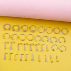 36pcs 20G Stainless Steel Nose Rings Hoop L Shape Nose Studs Screw Bone Hypoallergenic Nostril Surgical Noses Body Piercing Hoops Jewelry Sets for Men Women Birthday Party Gift