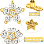 2pcs 14G Flower Cubic Zirconia Dermal Anchor Tops and Base Stainless Steel CZ Diamond Internally Threaded Microdermals Surface Skin Body Piercings Jewelry for Women Men