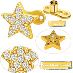 2pcs 14G Stainless Steel CZ Dermal Anchor Tops and Base Star-Shaped Cubic Zirconia Internally Threaded Microdermals Skin Body Piercings Jewelry Gift for Men Women