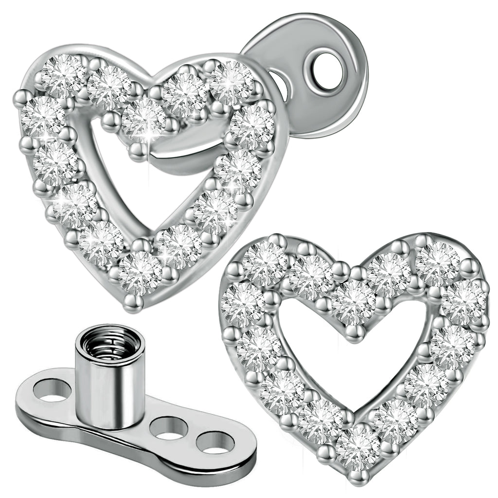 2 PCS 14G Cubic Zirconia Dermal Anchor Tops and Base Surgical Titanium Steel CZ Diamond Microdermals Internally Threaded Studs Body Piercings Jewelry Gift for Women Men
