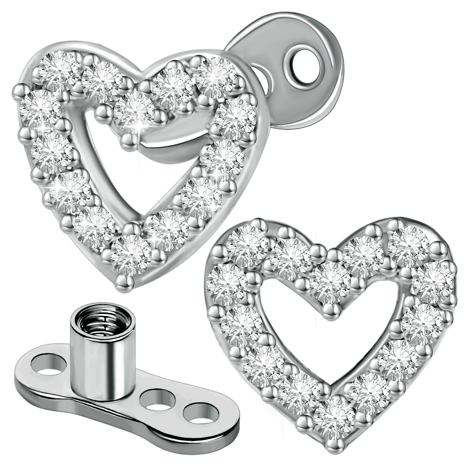 2 PCS 14G Cubic Zirconia Dermal Anchor Tops and Base Surgical Titanium Steel CZ Diamond Microdermals Internally Threaded Studs Body Piercings Jewelry Gift for Women Men