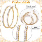 3 Pairs Rhinestone Hoop Clip On Earrings Golden Sparkly Crystal Large Non Pierced Earring Clips Circle Hoops for Women DIY Earrings Making Supplies