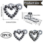 2 PCS 14G Cubic Zirconia Dermal Anchor Tops and Base Surgical Titanium Steel CZ Diamond Microdermals Internally Threaded Studs Body Piercings Jewelry Gift for Women Men,Black