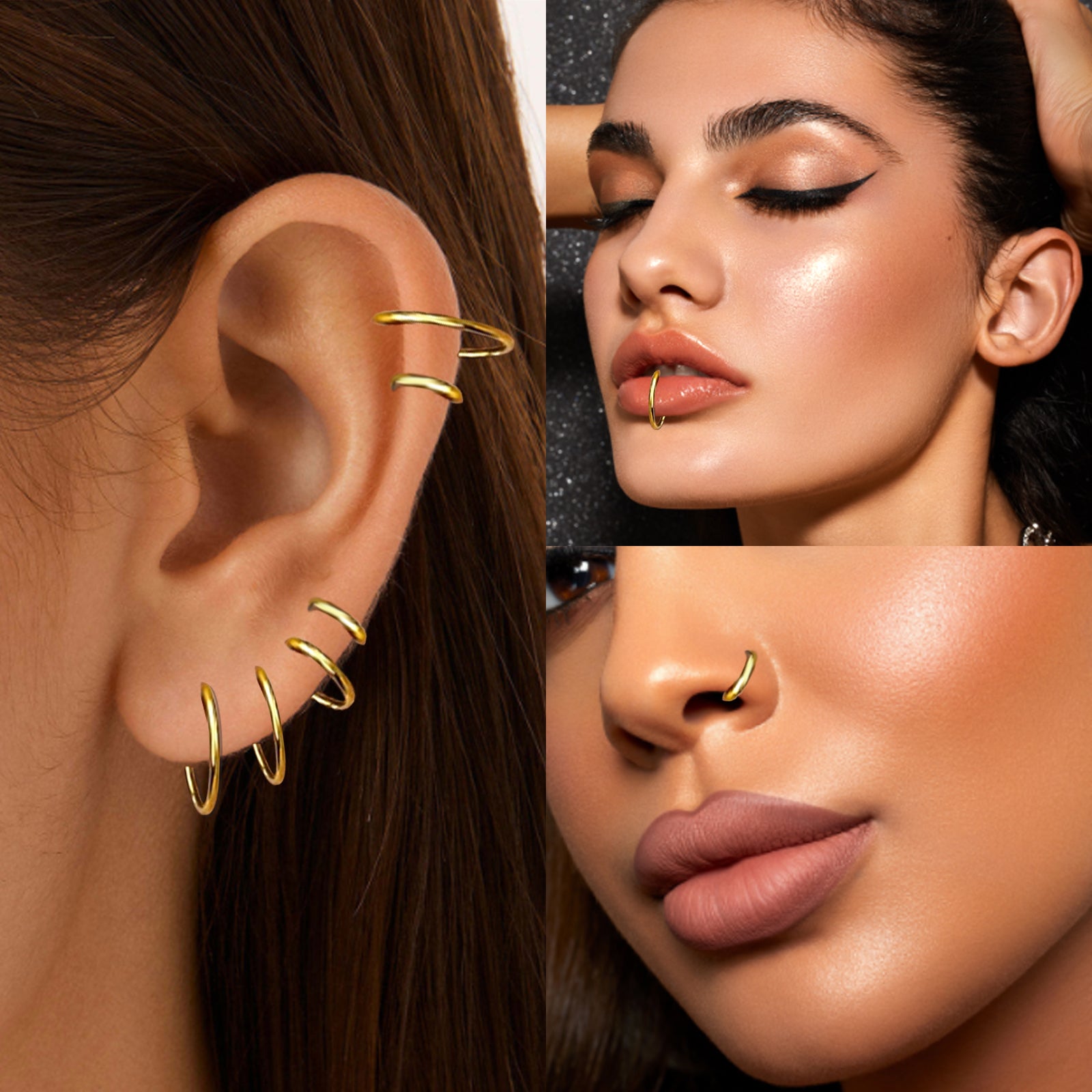 10Pcs 16G Stainless Steel Hinged Lip Ring Nose Hoops Studs Segment Septum Cartilage Tragus Piercing Jewelry for Women Men, 8mm/10mm/12mm/14mm/16mm