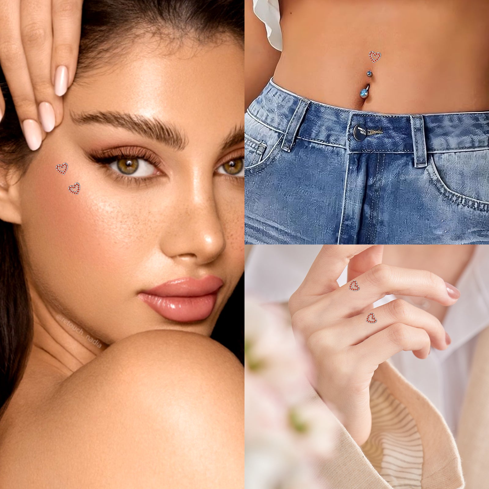 2pcs 14G Cubic Zirconia Heart Dermal Anchor Tops and Base Stainless Steel CZ Microdermals Body Piercings Studs Personalized Jewelry for Women Men