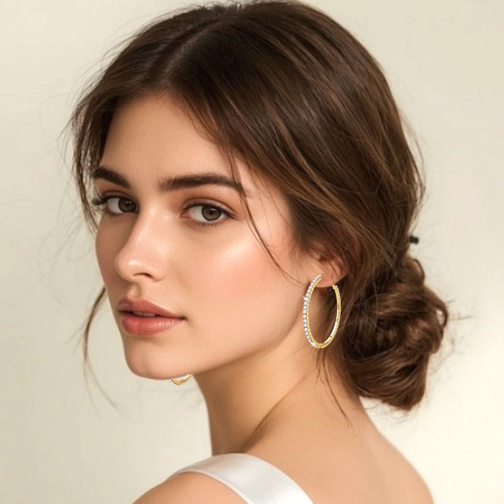3 Pairs Rhinestone Hoop Clip On Earrings Golden Sparkly Crystal Large Non Pierced Earring Clips Circle Hoops for Women DIY Earrings Making Supplies